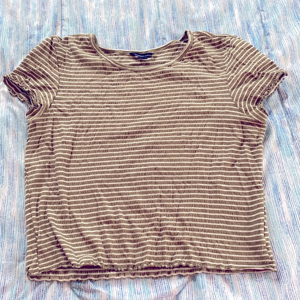American Eagle Green and White Striped Crop Top